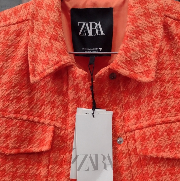 ZARA Hot Burnt Sienna Orange Spring Colour Chanel Vouge  Houndstooth Tweed NWT - Picture 2 of 15